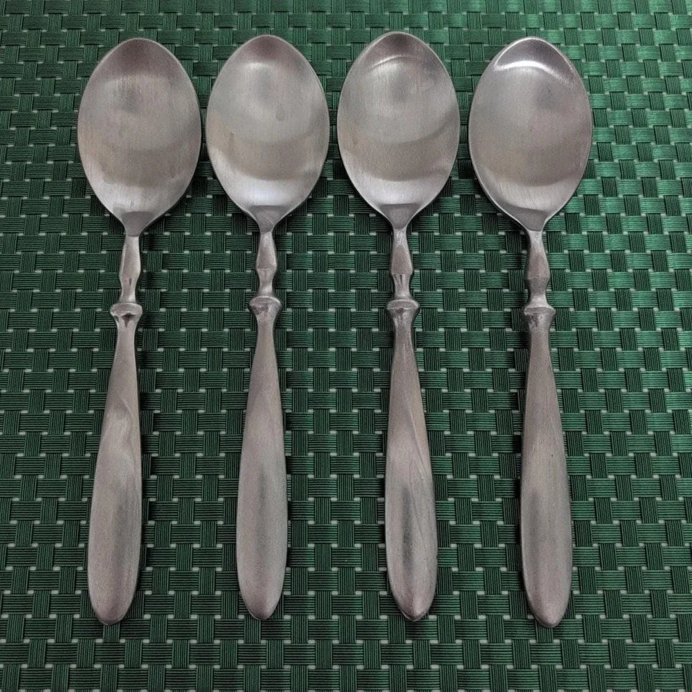 Hampton Silversmiths BISTRO SATIN Place Oval Soup Spoons Set of 4 Stainless Vtg